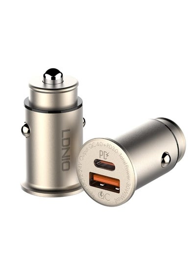 Buy C506Q High Quality Fast Car Charger Dual Port (Type-C & USB) 30W With Type-C To Lightning Charging Cable - Silver in Egypt