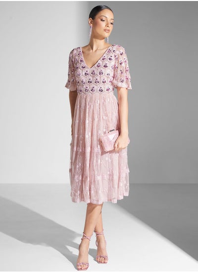 اشتري Embellished Ruffle Detail Dress في الامارات