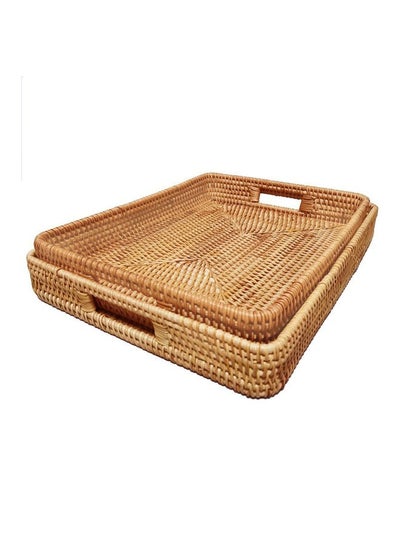 Buy Set of 2 Hand-Woven Rattan Storage Basket with Handles, Rectangle Food Serving Tray, Imitation Rattan Tray for Kitchen Counter, Living Room, Bathroom, Outdoor Activities, 2 Sizes in Saudi Arabia