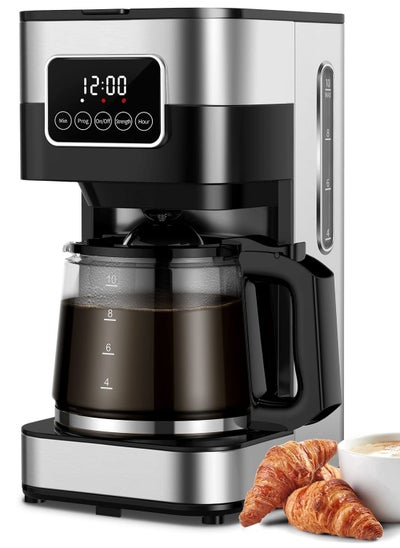 Buy 10 Cup Programmable Coffee Maker 2.0, Drip Coffee Machine with Touch Screen, Glass Carafe, Reusable Filter, Warming Plate, Regular & Strong Brew for Home and Office, Stainless Steel in Saudi Arabia