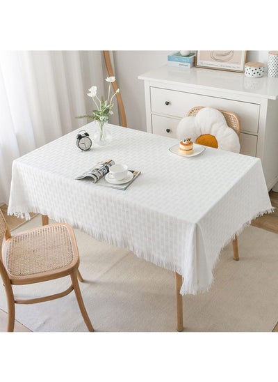 Buy Cotton Linen Lace Rectangle And Round Tablecloth Table Cover with Tassel in UAE