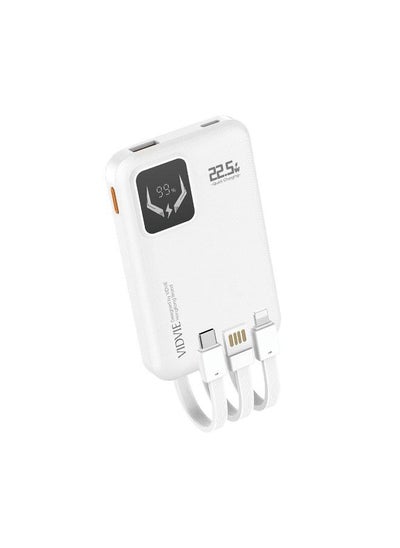 Buy Power Bank 22.5W 10000mAh Built-in 3 Type-C Cables, Lightning Cable, USB Cable, Digital Screen - White in Egypt