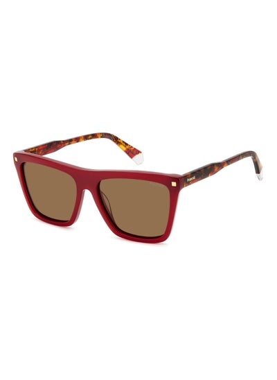 اشتري Women's Polarized Rectangular Shape Acetate Sunglasses PLD 4164/S/X GOLD 45 - Lens Size: 44.6 Mm - Burgundy في السعودية