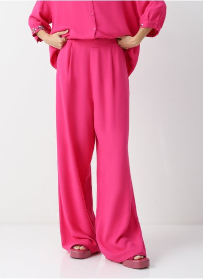 Buy Women's Viscose Linen-blend palazzo trousers Pull On Closure Pink in UAE