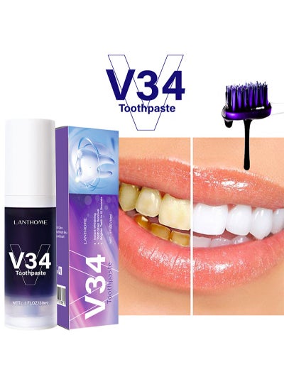 Buy 30ml Purple Foam V34 Toothpaste，For Teeth Whitening, Tooth Color Corrector, Breath Freshening, Tooth Stain Removal in Saudi Arabia