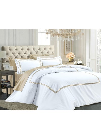 اشتري Somer Field - 100% Cotton Satin 230 TC - 06 Piece Embroideried Bedding Comforter - Quilted Emroideried Comforter/Duvet - White في الامارات