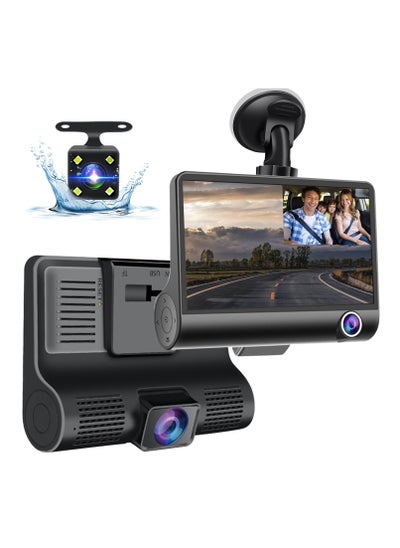 Buy 3 Channels Dash Cam Front and Rear Inside, 4-Inch 1080P Dash Camera for Cars, Three Way Car Camera with IR Night Vision, Loop Recording, G-Sensor, 24H Parking Monitor in UAE