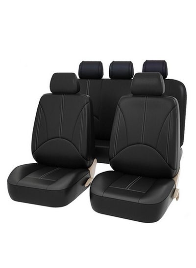 اشتري 9 Piece Set Car Universal Seat Cover, Pu Leather Seat Cover Waterproof Car Interior Cover Black في السعودية