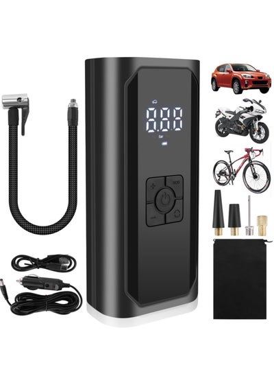 Buy Tire Inflator Portable Air Compressor with LCD Screen, 150PSI 6000mAh Rechargeable Car Tire Air Pump Portable, Motorcycle, Ball, Bike Pump with Pressure Gauge in UAE