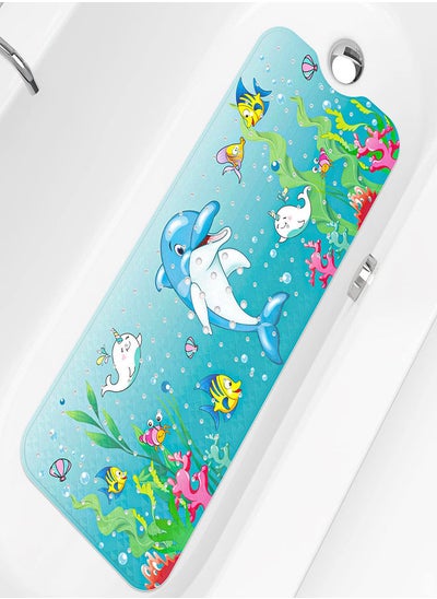 Buy Cartoon Non-Slip Bathtub Mat for Kids, 40x16 Inch Baby Bath Mat Non-Slip Extra Long Bathtub Mat for Kids, Anti Slip Shower Mat with Suction Cups & Drain Holes, Machine Washable in Saudi Arabia