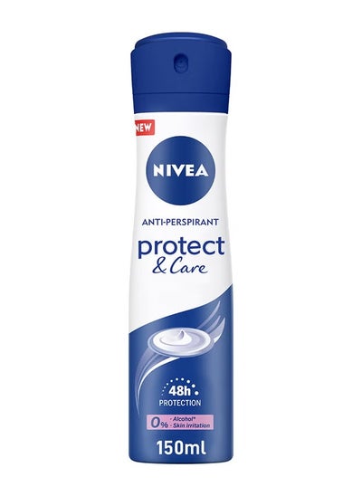 Buy Nivea Protect & Care Antiperspirant for Women No Ethyl Alcohol Spray White/Blue 150ml in Egypt