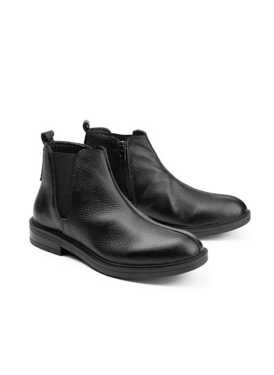 Buy Half-boot shoes made of natural leather and equipped with a medical rubber sole and side zippers for easy dressing, black color, size 42 in Egypt