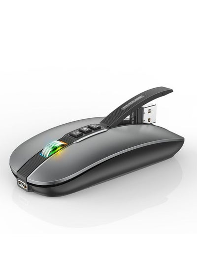 Buy HXSJ M113 2400DPI Dual Mode 2.4GHz + Bluetooth 5.1 Wireless Mouse(Metallic Grey) in Saudi Arabia