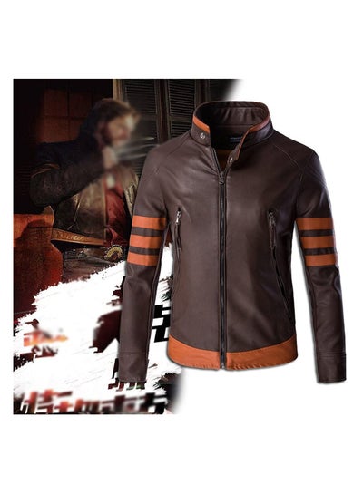 اشتري PU Leather Locomotive Coat for Men, Zipper Jacket Motorcycle Jacket Zippered Coats Stylish Jackets Slim Coats Casual Jacket(Color : Dark Brown, Size : X-Large) في السعودية