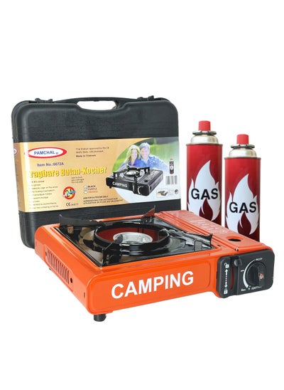 اشتري Camping Stove with Box and 2-Pieces Butane Gas Cartridge Red في الامارات