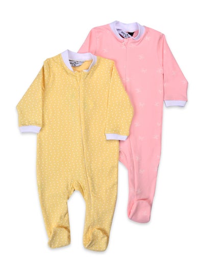 Buy Yellow & Rose Soft Cotton Bodysuits With Ice Caps (2 Pack) in Egypt