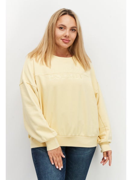 Buy Women Round Neck Embroidered Sweatshirt, Yellow in Saudi Arabia