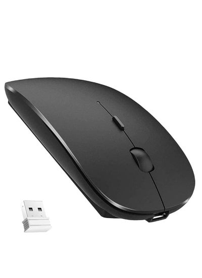 Buy Generic Bluetooth Wireless Mouse, Dual Mode Slim Rechargeable Wireless Mouse Silent Cordless Mouse with Bluetooth 4.0 & 2.4G Wireless, Compatible with Laptop, PC, Windows Mac Android OS Tablet (Black) in Egypt