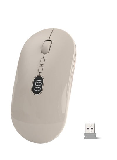 اشتري Wireless Lightweight Mouse, Slim Portable Wireless Mice with Battery Display Screen 2.4G, Rechargeable Silent Wireless Gaming Mouse,  Click Computer Mouse Up to 1600 DPI For PC Mac, Milk Tea White في السعودية