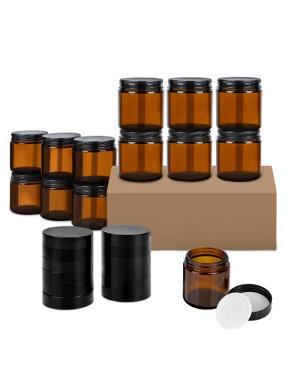 Buy 12Pack 4oz Thick Amber Round Glass Jars with Lids - Empty Candle Making Jars/Food Storage Canning Jars/Cosmetic Containers with Leakproof Lids for Cream Lotion Body Butter Beauty Products in UAE