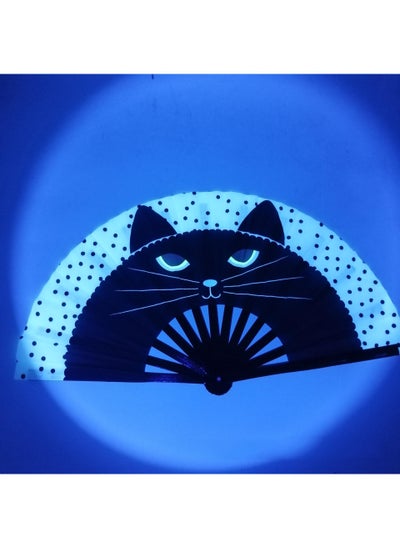 Buy Bamboo Bone Folding Fan UV Glow Rave Foldable Chinese Vintage Bamboo Silk Fans for Party Wedding Dancing Decoration Gift Performance Baby Shower in Saudi Arabia