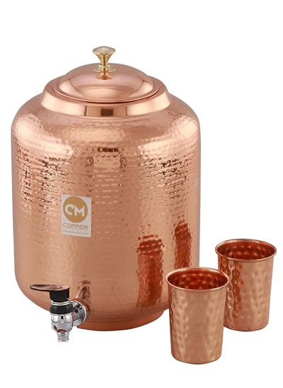 اشتري AWALOR 5 Litre Pure Copper Hammered Water Dispenser (Matka) Container Pot with 2 Pure Copper Glasses Pure Copper and Ayurvedic Health Benefits (5000 ml + 600 ml) في الامارات