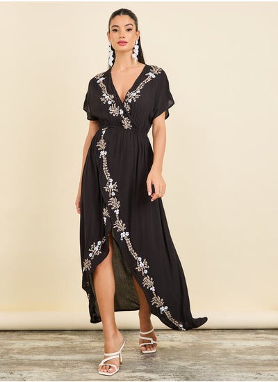 Buy Embroidered Asymmetric Hem A-Line Midi Dress in Saudi Arabia