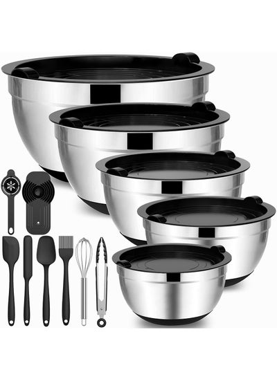 Buy 304 Kitchen Baking Stainless Steel Mixing Bowl Salad Bowl Set with CoverContains 5-Piece Kitchenware Set in UAE