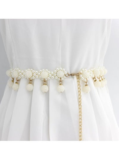 اشتري New Womens Pearl Fashion Versatile Decorative Dress Summer Skirt Small Belt في الامارات