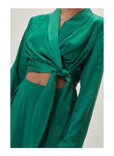 اشتري Fitted Satin Cropped Evening Blouse في الامارات