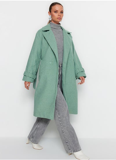 Buy Mint Oversize Wide-Cut Belted Long Wool Cachet Coat TWOAW22KB0015 in Egypt