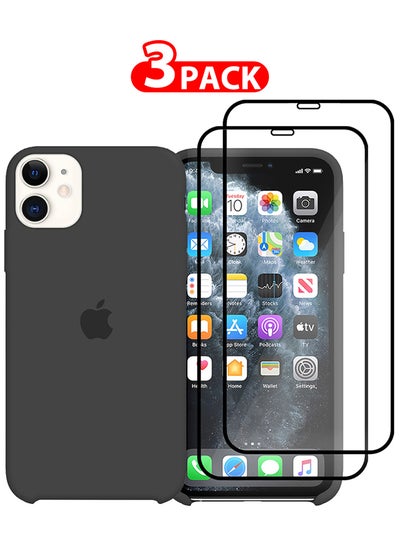 اشتري 3 Packs For iPhone 11 Case and 2 Screen Protectors Slim Silicone Case Soft Anti-Scratch Full Body Shockproof Protective Case Cover Black في الامارات