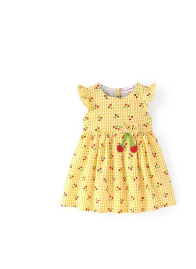 Buy Babyhug Cotton Knit Cap Sleeves Frock with Bow Detailing & Cherry Print - Yellow(6-24M&2-6Y) in UAE