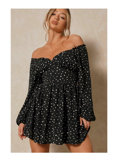 اشتري Polka Dot Off Shoulder Mini Dress في الامارات