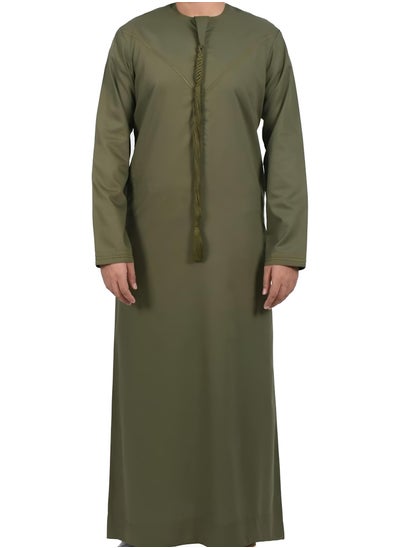 Buy Men's Olive Green Long Sleeved Robe with Tassels in UAE