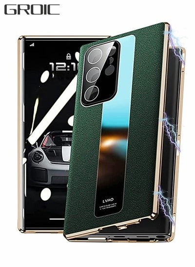 اشتري Magnetic Case for Samsung Galaxy S22 Ultra, Magnetic Tempered Glass Double-Sided Phone Case for S22 Ultra with Screen Protector, Leather Back Cover with Camera Cover for Galaxy S22 Ultra 5G-Green في الامارات