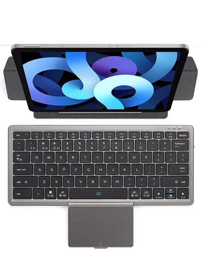 اشتري Versatile Wireless Bluetooth Keyboard with Touchpad and PU Stand, Compatible with iPad, Mac, Windows and Android Devices في الامارات