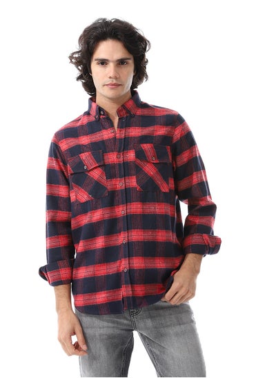 Buy Long Sleeve Chest Pockets Plaid Shirt_Navy Blue & Red in Egypt