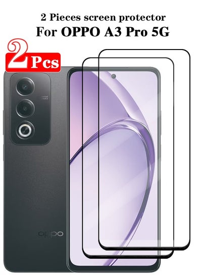 اشتري قطعتان من واقي الشاشة الزجاجي بغطاء كامل لهاتف OPPO A3 Pro 5G أسود/شفاف وملحقات واقي الشاشة في السعودية