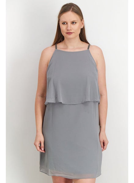 اشتري Women Woven Sleeveless Mini Dress, Grey في الامارات