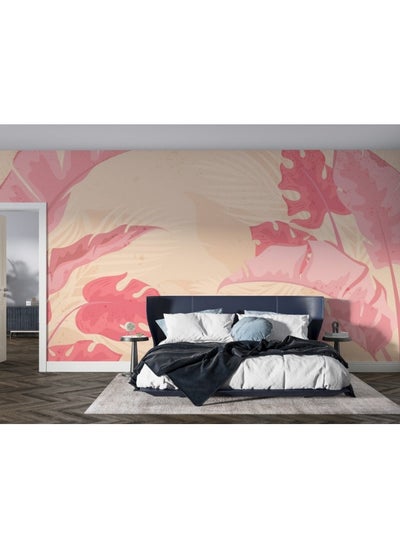 اشتري Leaves On Pink Vintage Fabric Wallpaper Covers An Area ​​Up To 4.2Mx3M With Adhesive And Smoothing Tool في مصر