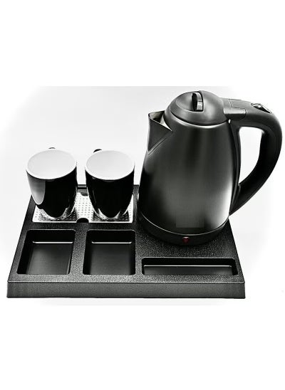 Buy Electric Kettle 1.8 Liter Hotel Set 1500 Watts with 2 Ceramic Cups and Tray Black RE-11610 in Saudi Arabia