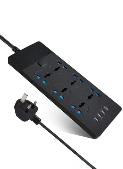 Buy Power Strip Extension Cord with 6 Outlets Universal Plug Adapter with 4 USB Ports Surge Protector Charging Socket with 2 meter Bold Extension Cord in UAE