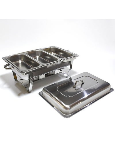 Buy Stainless Steel Chafing Dish With Lid Silver 3 Grids in UAE