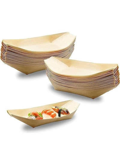 Buy Wooden Sushi Boat Serving Tray - 100 Pack, 5.5 x 3.2 inches Disposable Wood Plates for Parties, Restaurants, and Catering in UAE