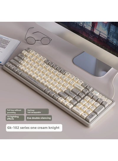 اشتري Langtu GK102 three-model wired hot plug mechanical keyboard office e-sports game wireless Bluetooth keyboard green axis 102 Key Cream Knight Gold Shaft [Three-Mode Connection Wired 2.4g Bluetooth] Mixed Light في الامارات