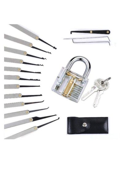 Buy 15pcs Lock Picking Set with Transparent Training Locks and Credit Card Lock Pick Tool Kit for Beginner and Pro Locksmiths in UAE