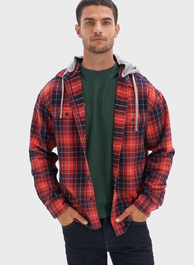 Buy Checked Hooded Regular Fit Shirt in UAE