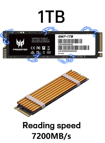 Buy 1TB 7200MB/s SSD PCIe NVMe Gen4 M.2 2280, Internal Solid State Drives, Compatible with PS5, Desktop computer, Laptop, Including Heatsink, Disassembly Tools and Installation Instructions in Saudi Arabia