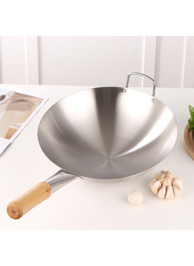 Buy Stainless Steel Non-Magnetic Wok with Wooden Handle Wooden handle in UAE